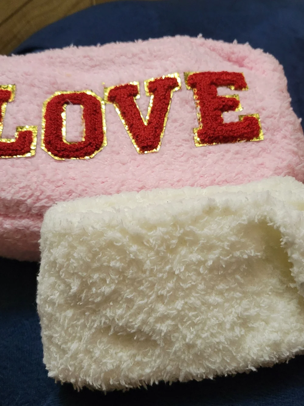 LOVE Fuzzy Sherpa Pouch with 3 Plush Cozy Socks - Pink & Cream